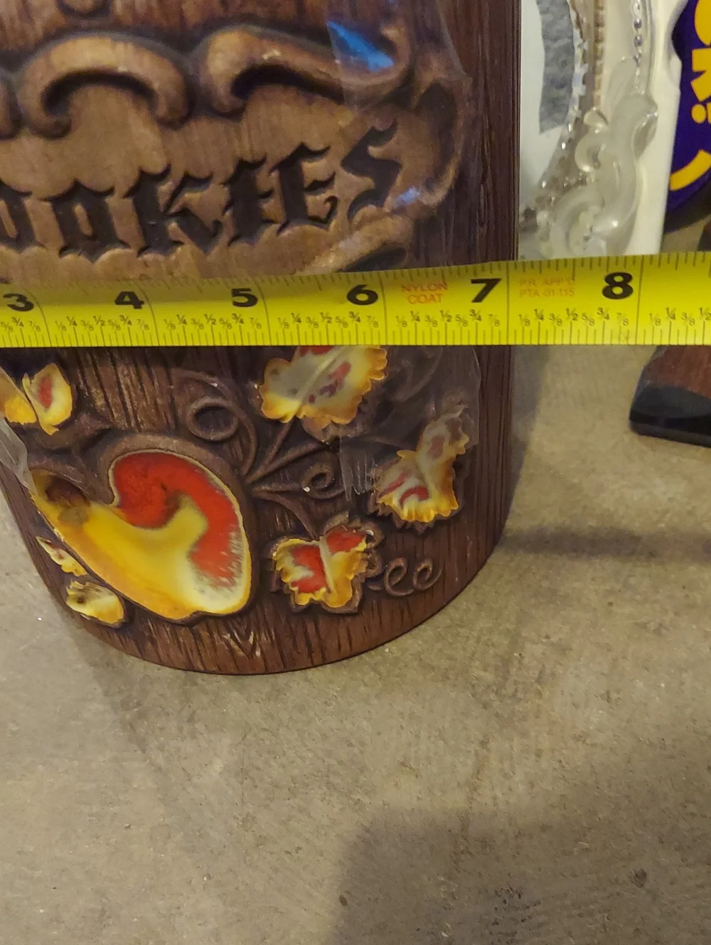 Vintage  Brown 'Cookies' Wooden Cookie Jar with Yellow Accent